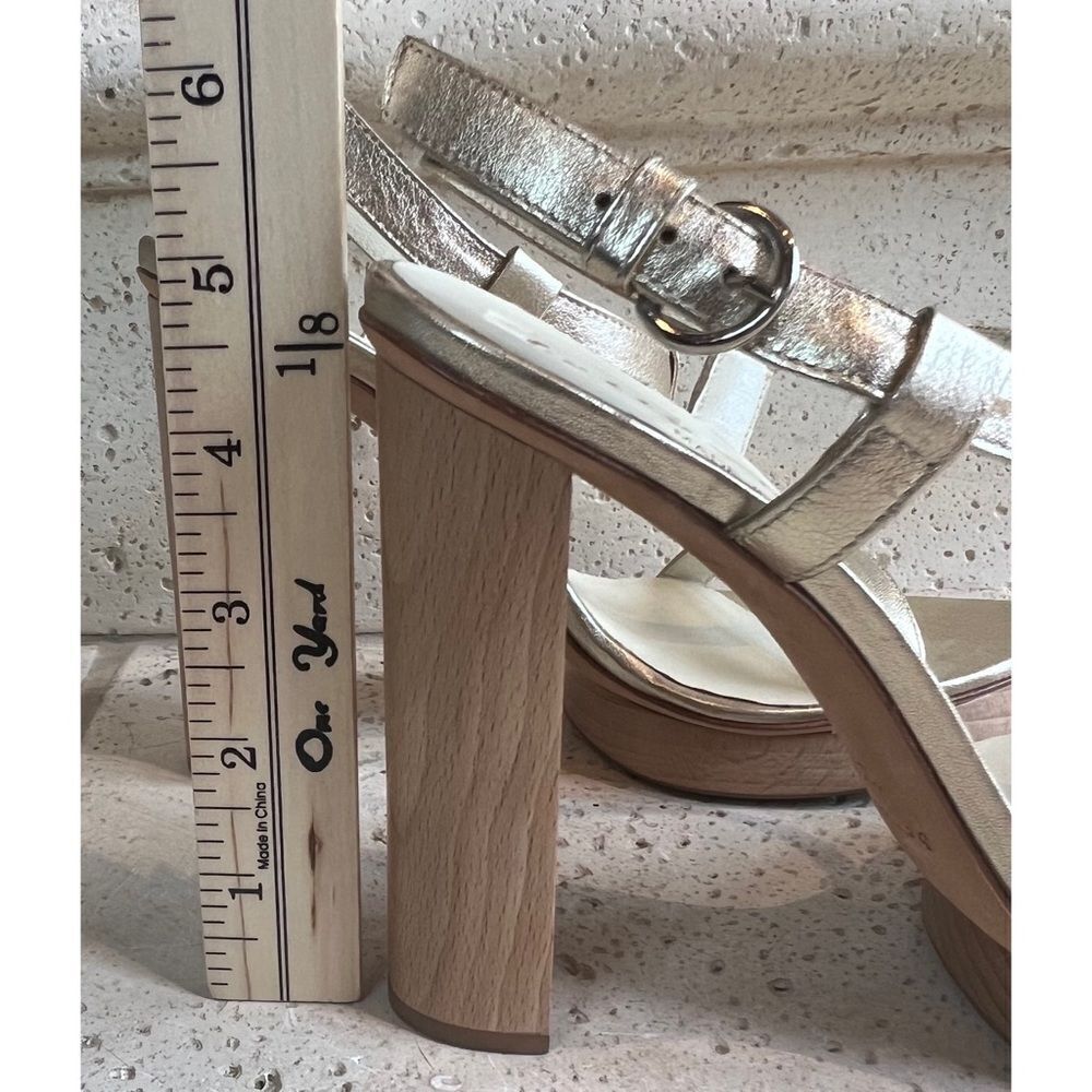 Bettye Muller Gold Leather T-Strap Wooden Platform Sandals Size EU 37 US 6.5 - Picture 14 of 14